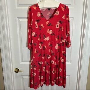 Torrid Pink and Cream Floral V-Neck Three Quarter Sleeve Sundress